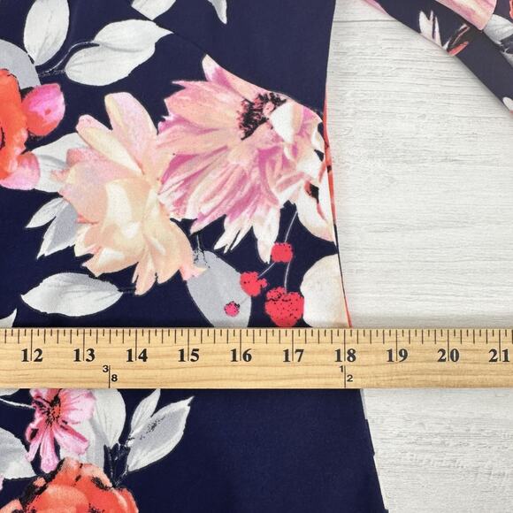 Eliza J Floral Print Shift Dress 12 Navy Blue Pink Bell Sleeve Wedding Guest - Picture 12 of 15